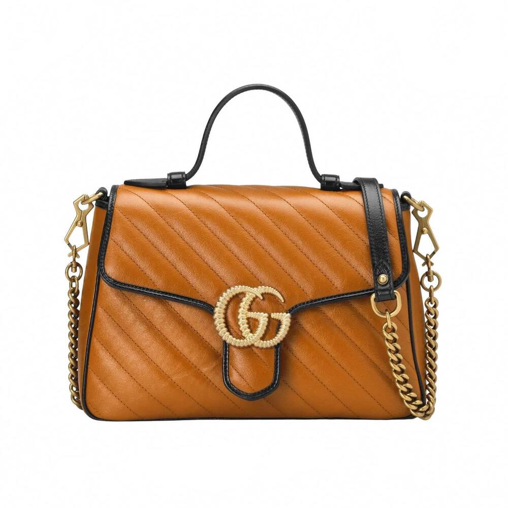 NEW GUCCI women's gg marmont small top handle bag in cognac